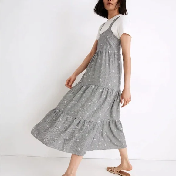 Madewell Gray Floral Tiered Midi Dress - Picture 2 of 14